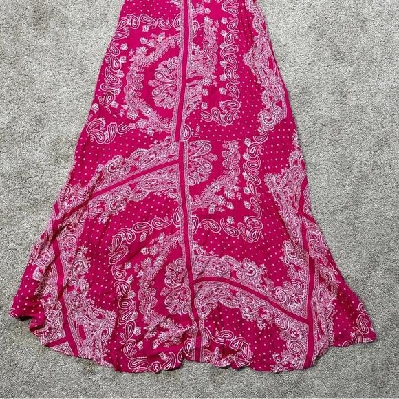 Ann Taylor Bandana Paisley Wrap Maxi Dress V-Neck Shortsleeve Hi-Low Pink Boho 8 - Picture 10 of 15